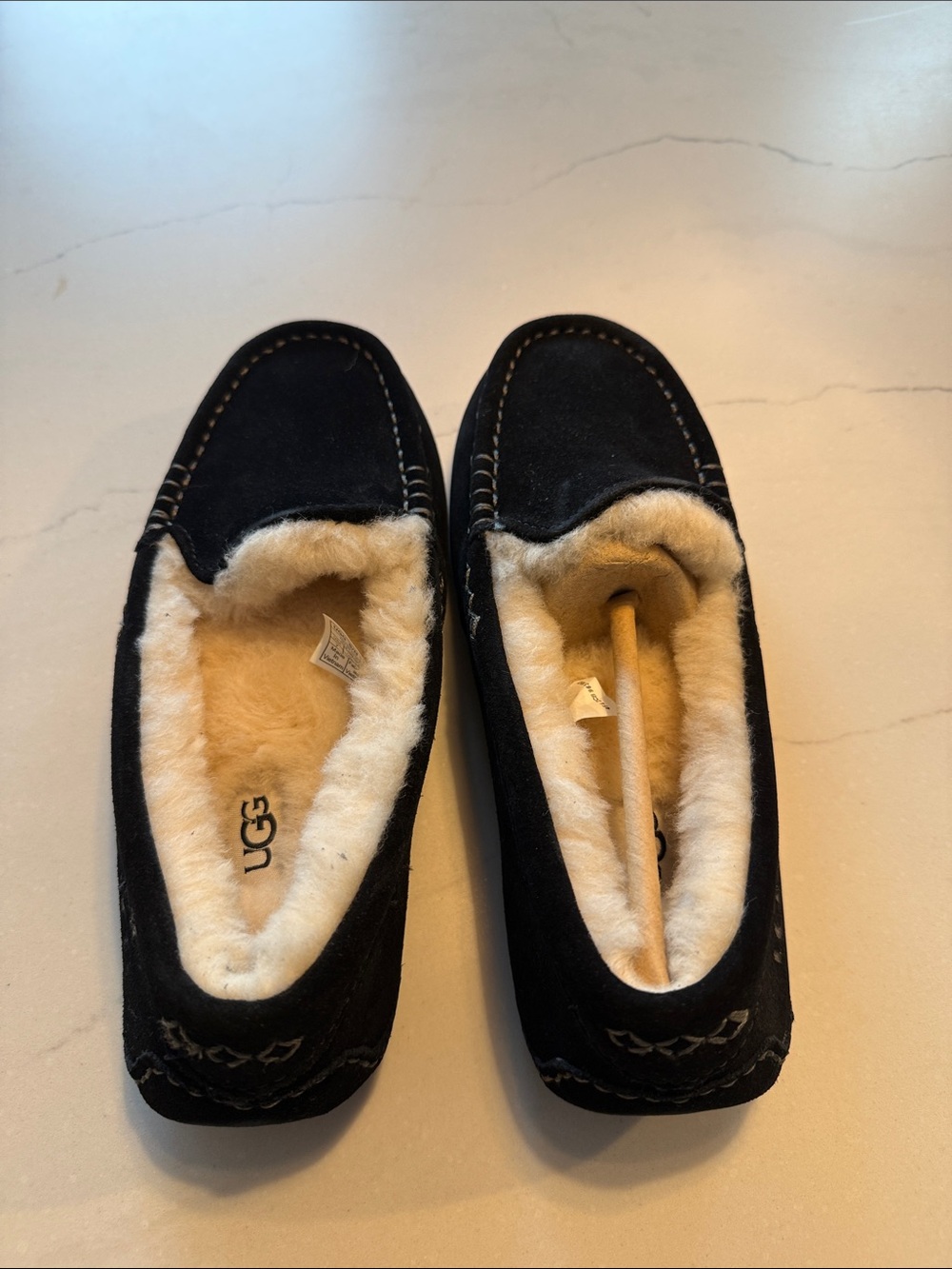 UGG Black Suede Shearling-Lined Moccasins